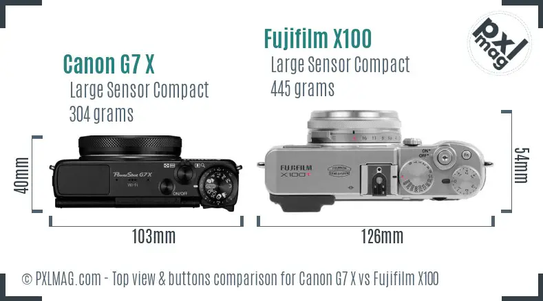 Canon G7 X vs Fujifilm X100 top view buttons comparison