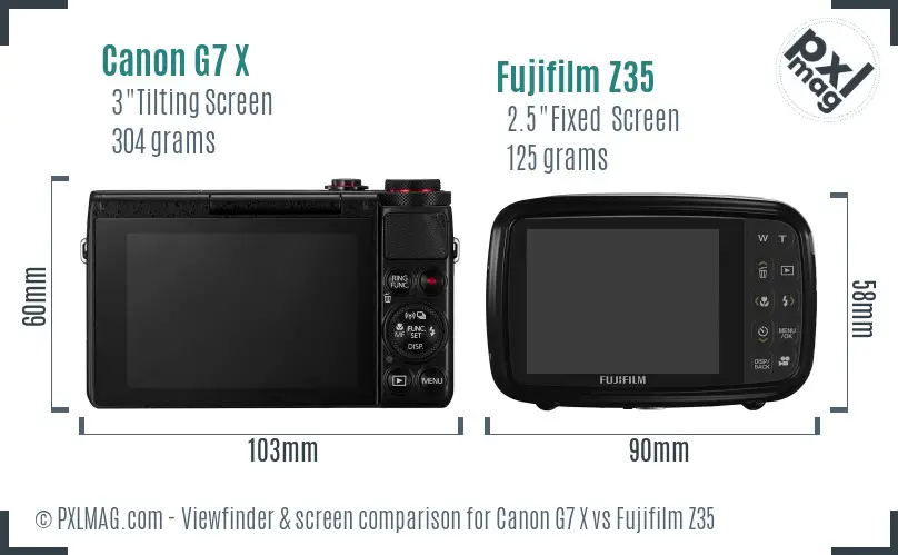 Canon G7 X vs Fujifilm Z35 Screen and Viewfinder comparison