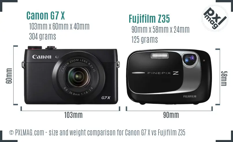 Canon G7 X vs Fujifilm Z35 size comparison