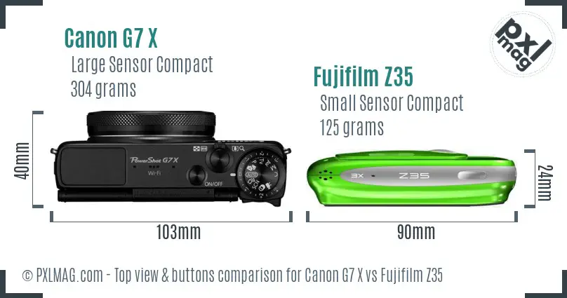 Canon G7 X vs Fujifilm Z35 top view buttons comparison
