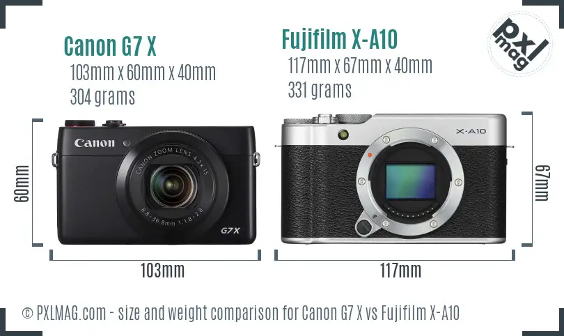 Canon G7 X vs Fujifilm X-A10 size comparison
