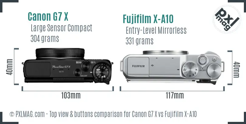 Canon G7 X vs Fujifilm X-A10 top view buttons comparison