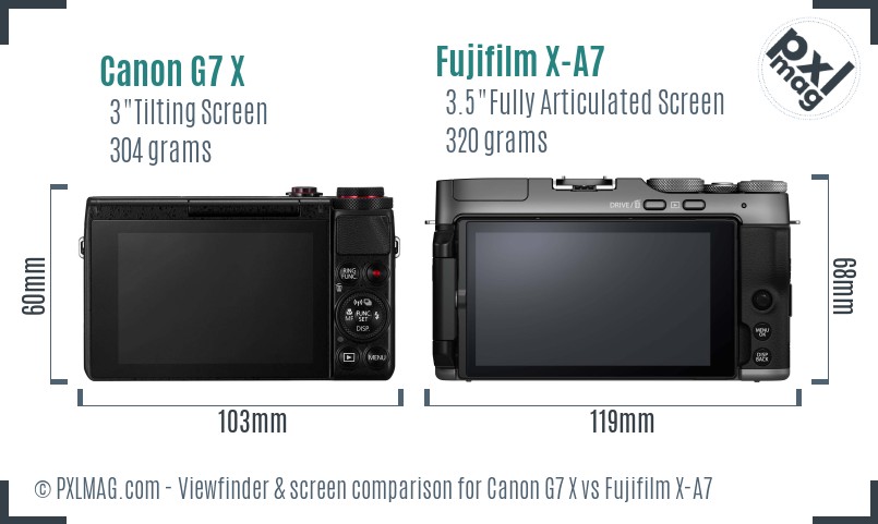 Canon G7 X vs Fujifilm X-A7 Screen and Viewfinder comparison