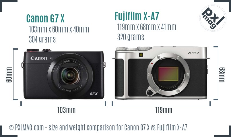 Canon G7 X vs Fujifilm X-A7 size comparison
