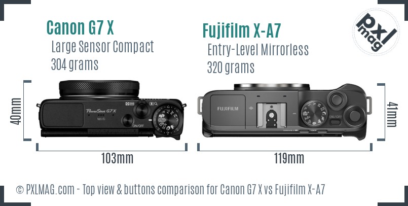 Canon G7 X vs Fujifilm X-A7 top view buttons comparison