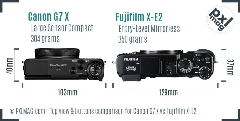 Canon G7 X vs Fujifilm X-E2 top view buttons comparison Canon G7 X vs Fujifilm X-E2 top view buttons comparison