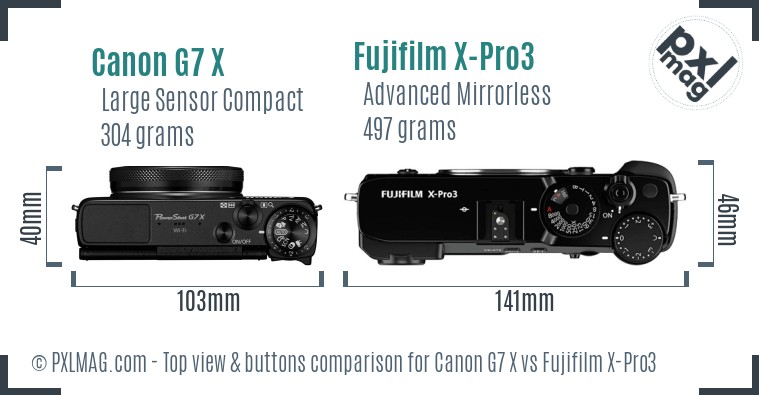 Canon G7 X vs Fujifilm X-Pro3 top view buttons comparison