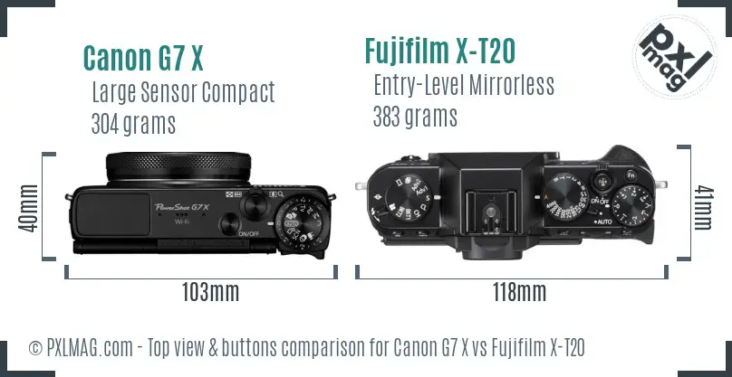 Canon G7 X vs Fujifilm X-T20 top view buttons comparison