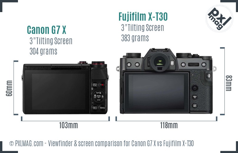 Canon G7 X vs Fujifilm X-T30 Screen and Viewfinder comparison