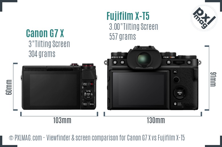 Canon G7 X vs Fujifilm X-T5 Screen and Viewfinder comparison