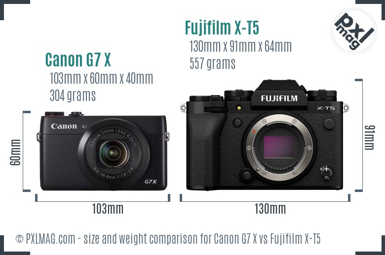 Canon G7 X vs Fujifilm X-T5 size comparison Canon G7 X vs Fujifilm X-T5 size comparison