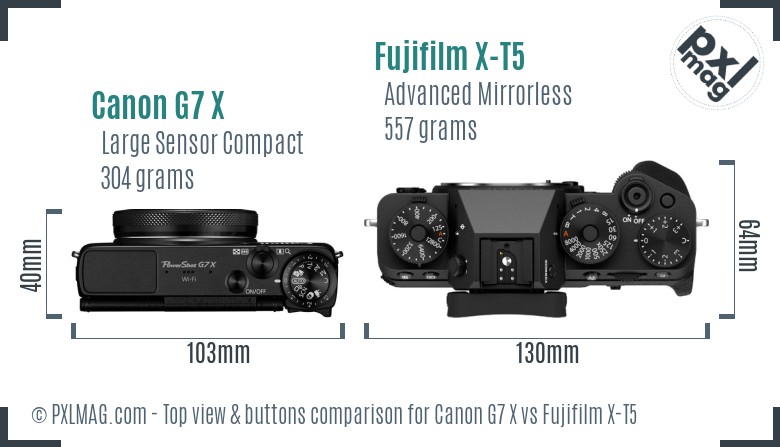 Canon G7 X vs Fujifilm X-T5 top view buttons comparison