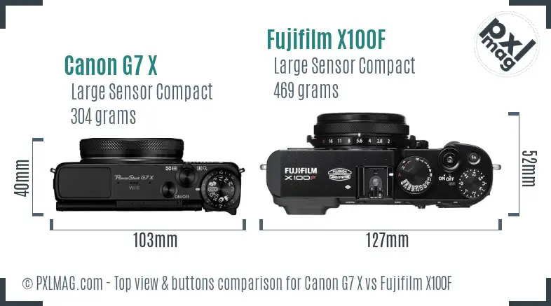 Canon G7 X vs Fujifilm X100F top view buttons comparison