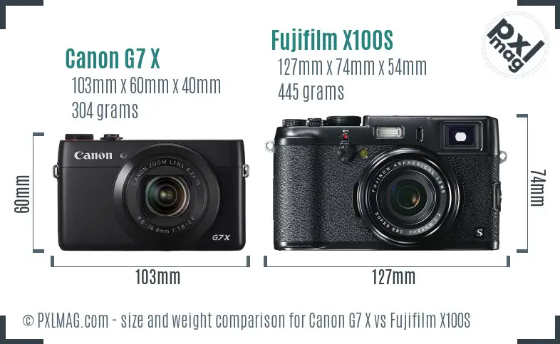 Canon G7 X vs Fujifilm X100S size comparison