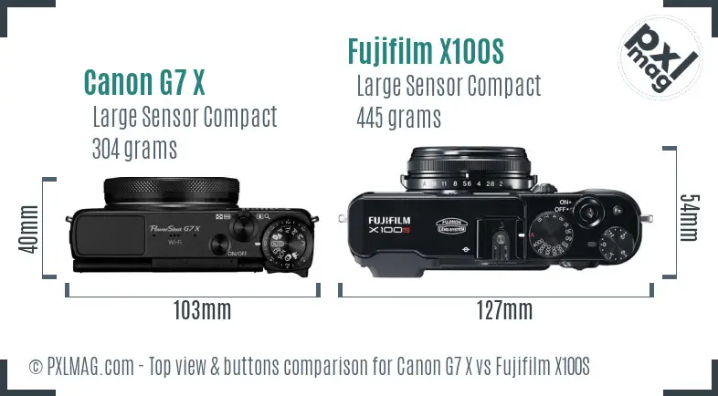 Canon G7 X vs Fujifilm X100S top view buttons comparison