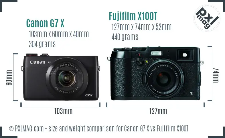 Canon G7 X vs Fujifilm X100T size comparison