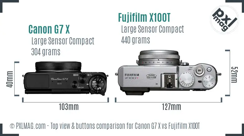 Canon G7 X vs Fujifilm X100T top view buttons comparison