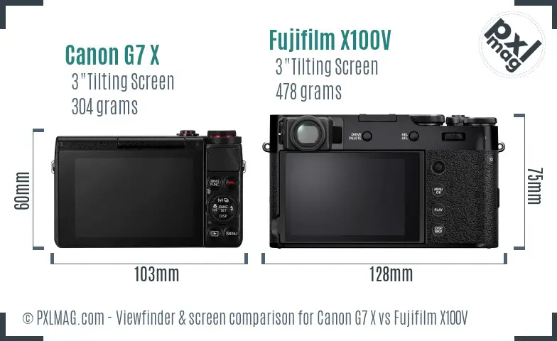 Canon G7 X vs Fujifilm X100V Screen and Viewfinder comparison