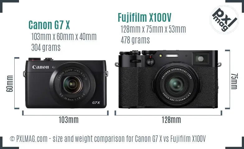 Canon G7 X vs Fujifilm X100V size comparison