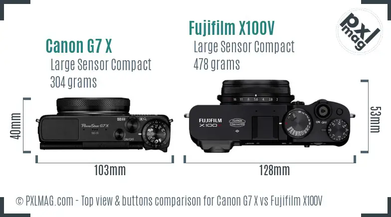 Canon G7 X vs Fujifilm X100V top view buttons comparison
