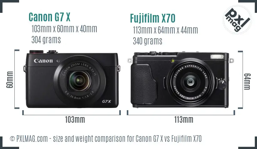Canon G7 X vs Fujifilm X70 size comparison