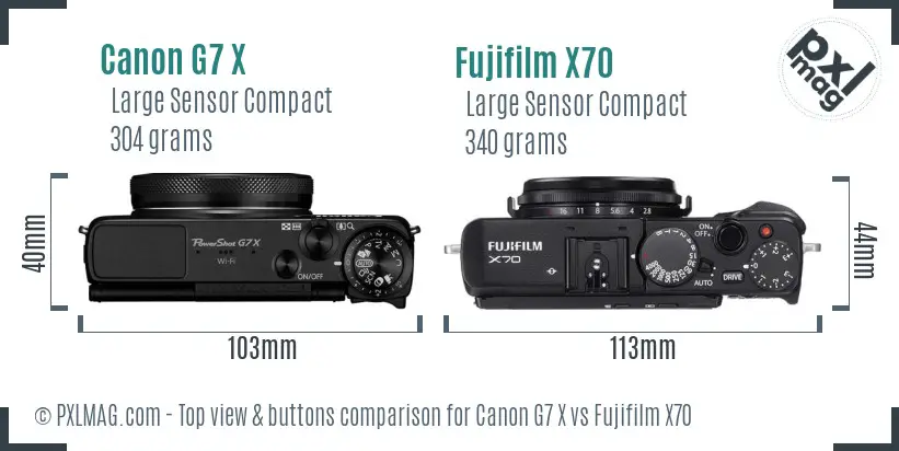 Canon G7 X vs Fujifilm X70 top view buttons comparison