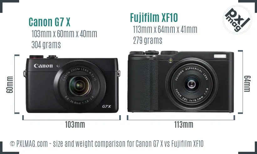 Canon G7 X vs Fujifilm XF10 size comparison