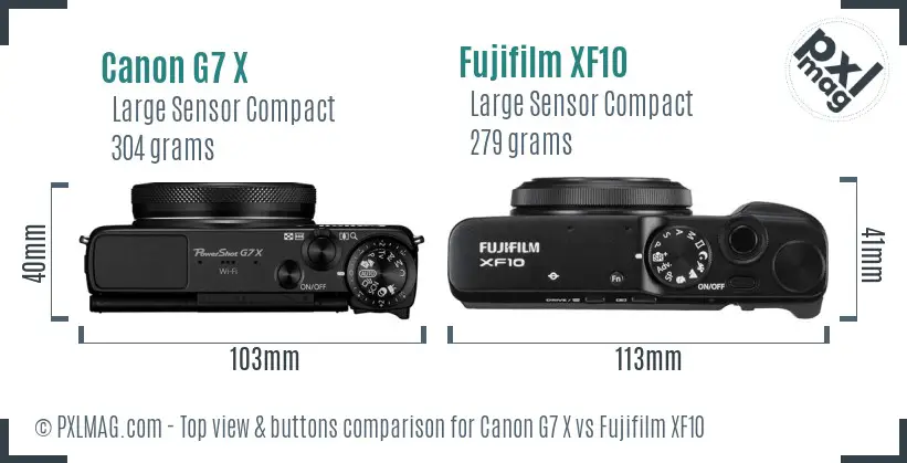 Canon G7 X vs Fujifilm XF10 top view buttons comparison