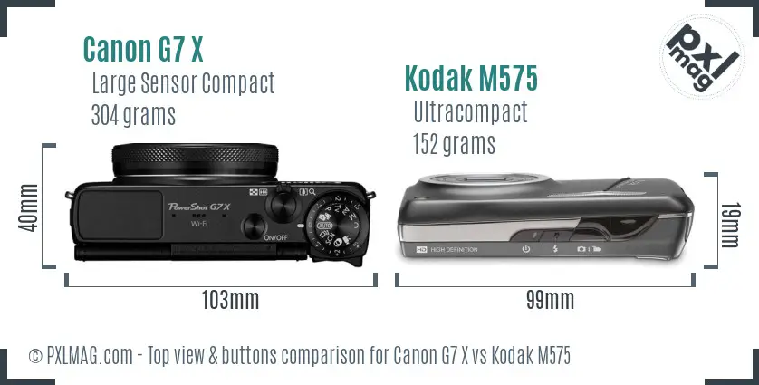 Canon G7 X vs Kodak M575 top view buttons comparison Canon G7 X vs Kodak M575 top view buttons comparison