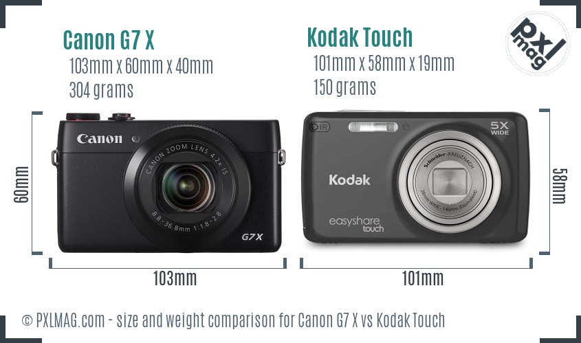 Canon G7 X vs Kodak Touch size comparison