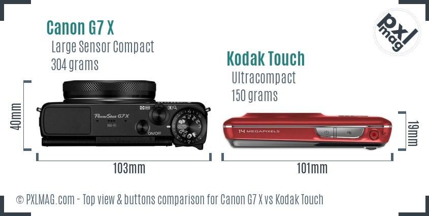 Canon G7 X vs Kodak Touch top view buttons comparison