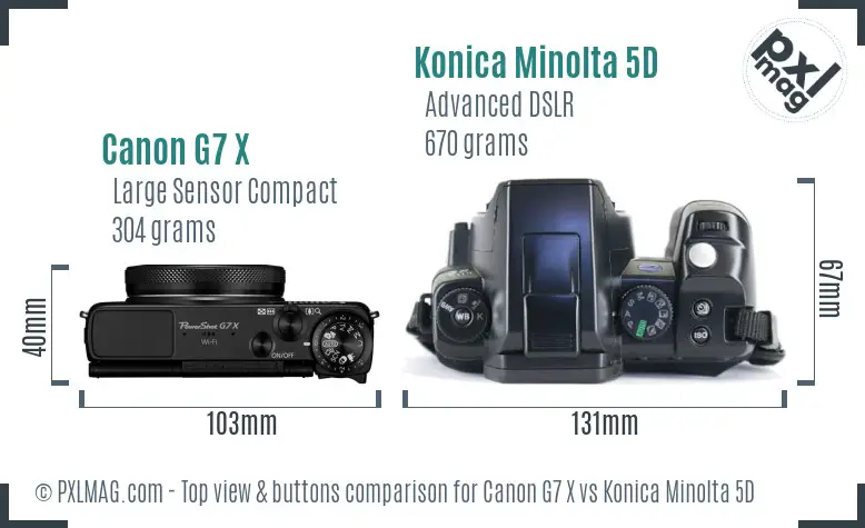 Canon G7 X vs Konica Minolta 5D top view buttons comparison Canon G7 X vs Konica Minolta 5D top view buttons comparison