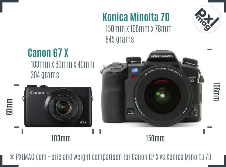 Canon G7 X vs Konica Minolta 7D size comparison Canon G7 X vs Konica Minolta 7D size comparison