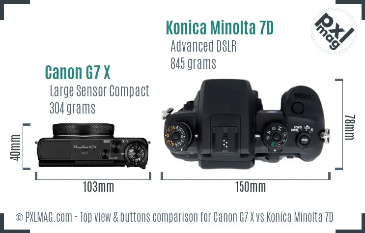 Canon G7 X vs Konica Minolta 7D top view buttons comparison Canon G7 X vs Konica Minolta 7D top view buttons comparison