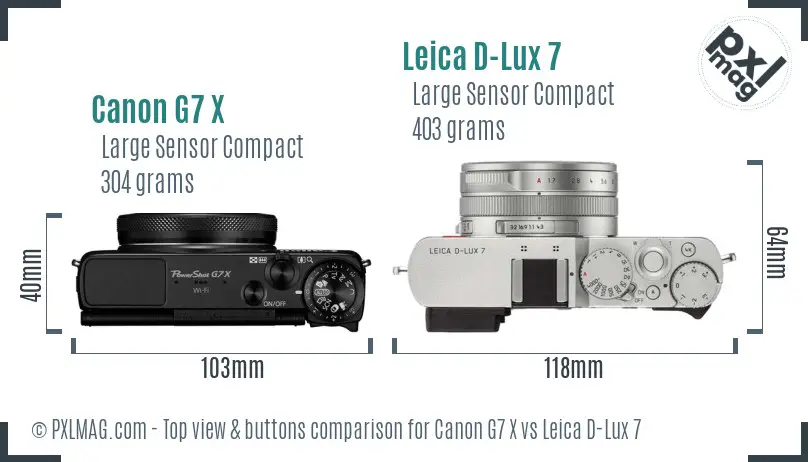 Canon G7 X vs Leica D-Lux 7 top view buttons comparison