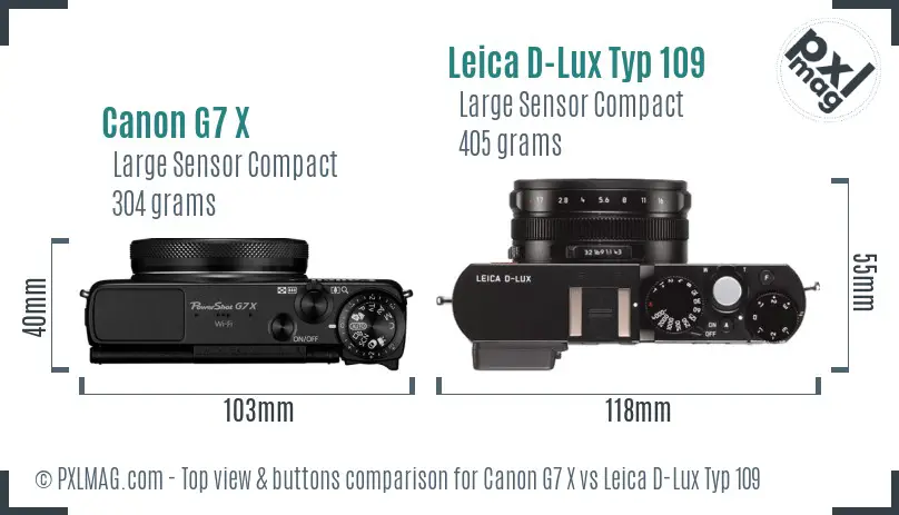 Canon G7 X vs Leica D-Lux Typ 109 top view buttons comparison