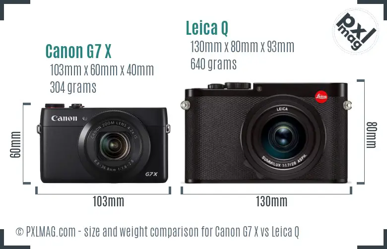 Canon G7 X vs Leica Q size comparison