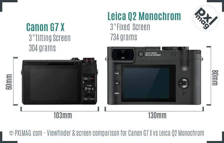 Canon G7 X vs Leica Q2 Monochrom Screen and Viewfinder comparison