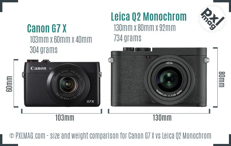 Canon G7 X vs Leica Q2 Monochrom size comparison
