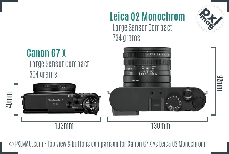 Canon G7 X vs Leica Q2 Monochrom top view buttons comparison