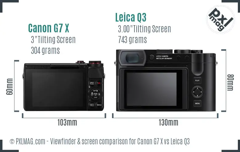 Canon G7 X vs Leica Q3 Screen and Viewfinder comparison