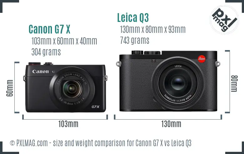 Canon G7 X vs Leica Q3 size comparison