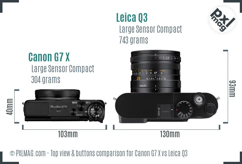 Canon G7 X vs Leica Q3 top view buttons comparison