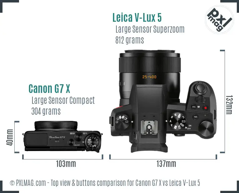 Canon G7 X vs Leica V-Lux 5 top view buttons comparison