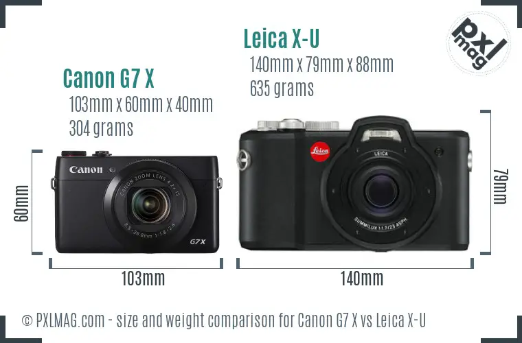 Canon G7 X vs Leica X-U size comparison
