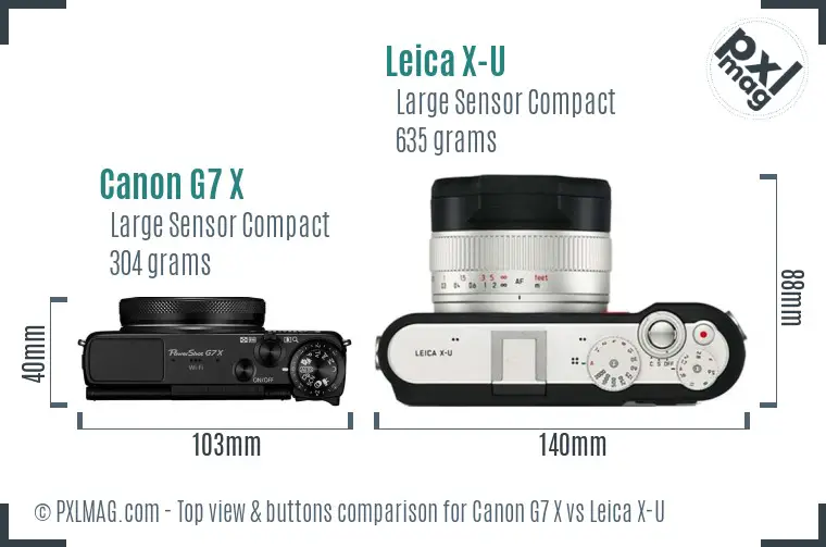 Canon G7 X vs Leica X-U top view buttons comparison