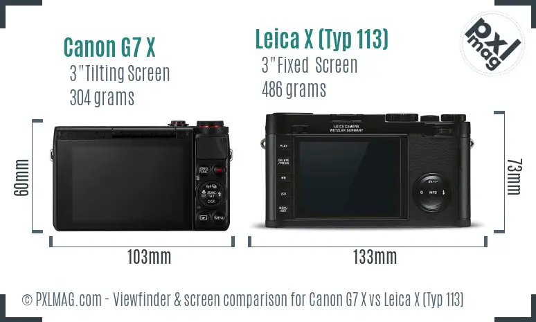 Canon G7 X vs Leica X (Typ 113) Screen and Viewfinder comparison