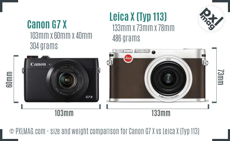 Canon G7 X vs Leica X (Typ 113) size comparison