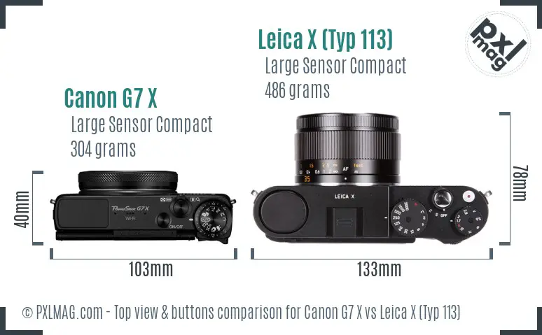 Canon G7 X vs Leica X (Typ 113) top view buttons comparison