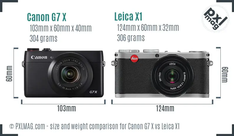 Canon G7 X vs Leica X1 size comparison